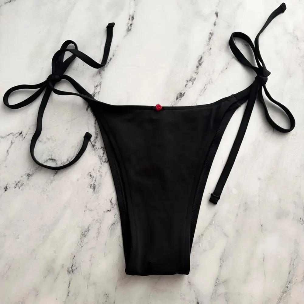 PINK x Frankies Bikinis Nwt Black Tie Side Rosemary Swim Bikini Bottom XXL 2XL